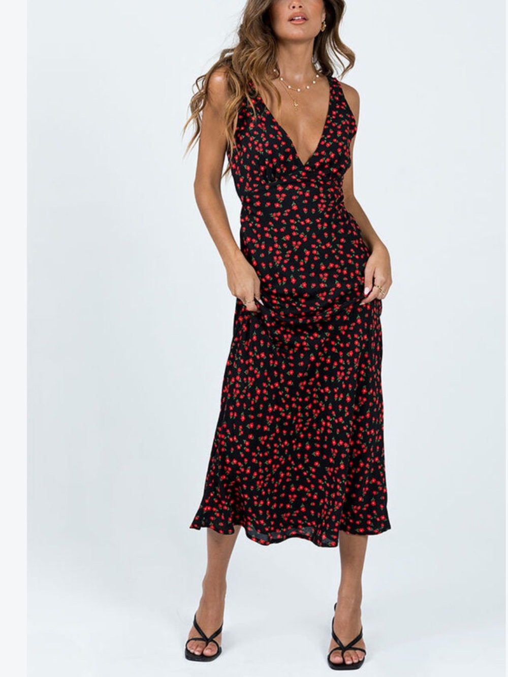 Princess Polly Floral Nellie Midi Dress in Black & Red Size 4